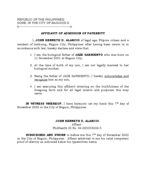 affidavit of admission of paternity|AFFIDAVIT OF ADMISSION OF PATERNITY .